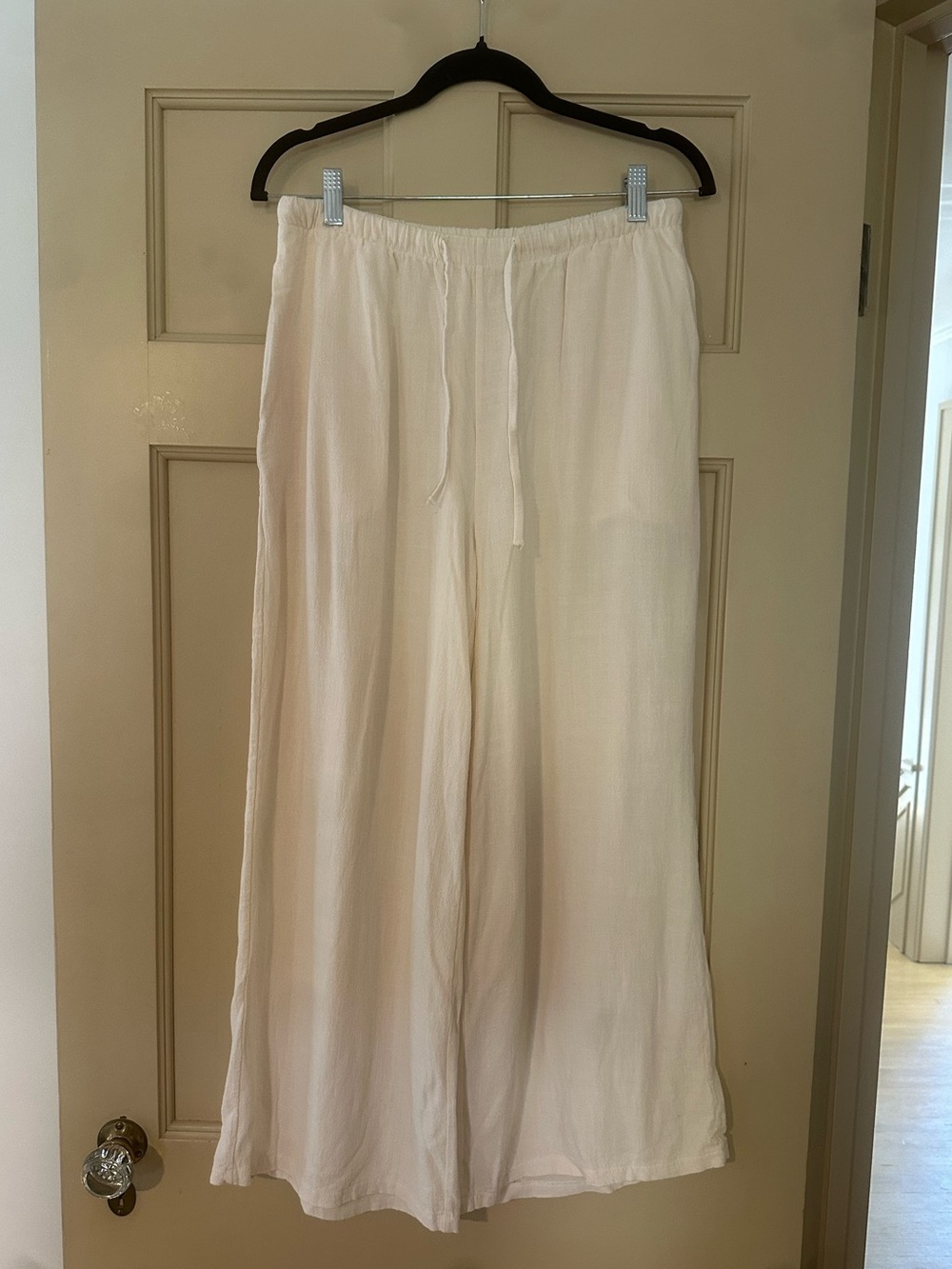 Women's Wide-Leg Drawstring Linen Pants - Cream